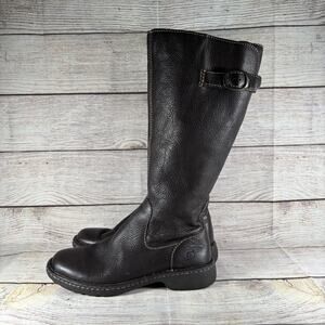 Børn Women's Dark Brown Leather Knee-High Boots Zipper Buckle Comfort US 8